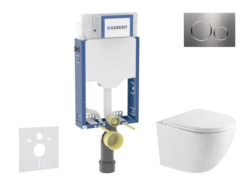 Geberit Kombifix - Set předstěnové instalace, klozetu Oudee a sedátka softclose, tlačítko Sigma20, nerez SANI15CA6108