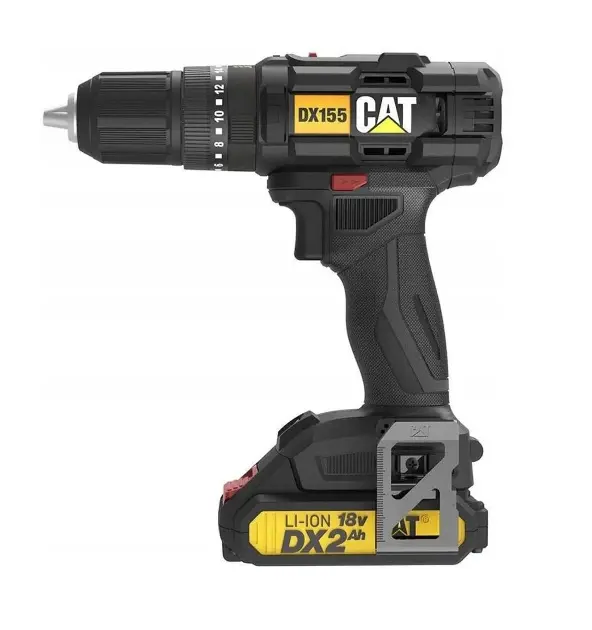 Caterpillar - 18 V AKU ütvefúró/csavarozó, 1 db Li-ion 2.0 Ah akkumulátor, töltő DX155