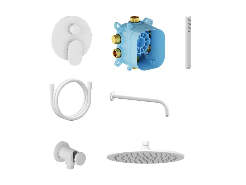 Ravak Spring - Sprchová batéria pod omietku SG 090.10WHM, s telesom, s príslušenstvom, matná biela X07S147