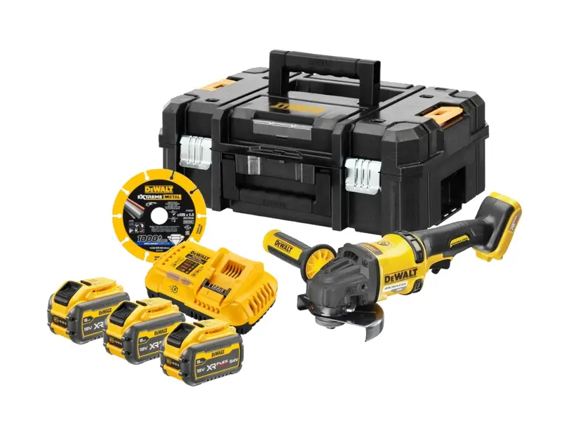DeWALT - 54V AKU uhlová brúska 125 mm, s príslušenstvom, 3x aku 9,0 Ah Li-Ion, nabíjačka DCG418NTA