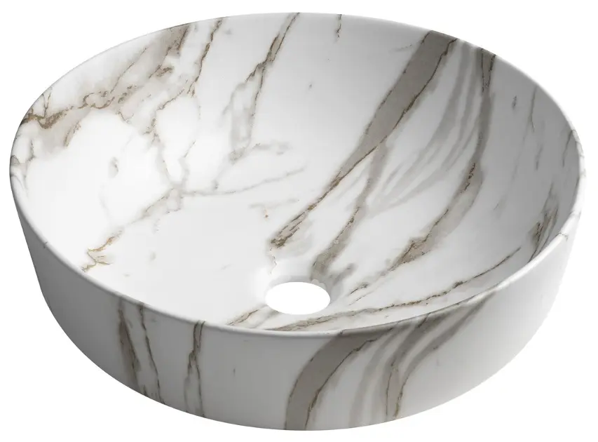 E-shop Sapho - Umývadlo na dosku Rondea, priemer 41 cm, bez prepadu, bez otvoru na batériu, bianco carrara AR445BC