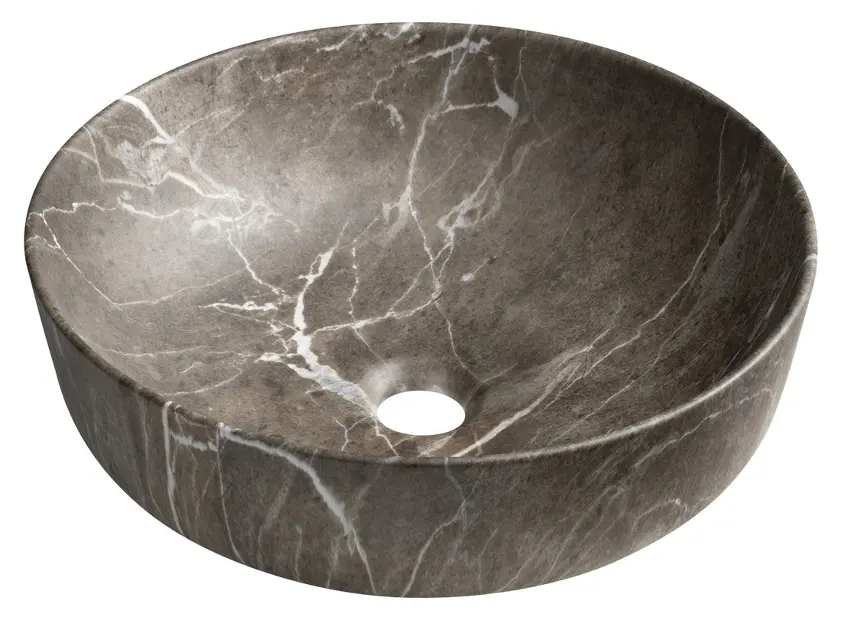 Sapho - Vasque à poser Rondea, diamètre 41 cm, sans trop-plein, sans trou de robinetterie, marbre breccia AR445BM