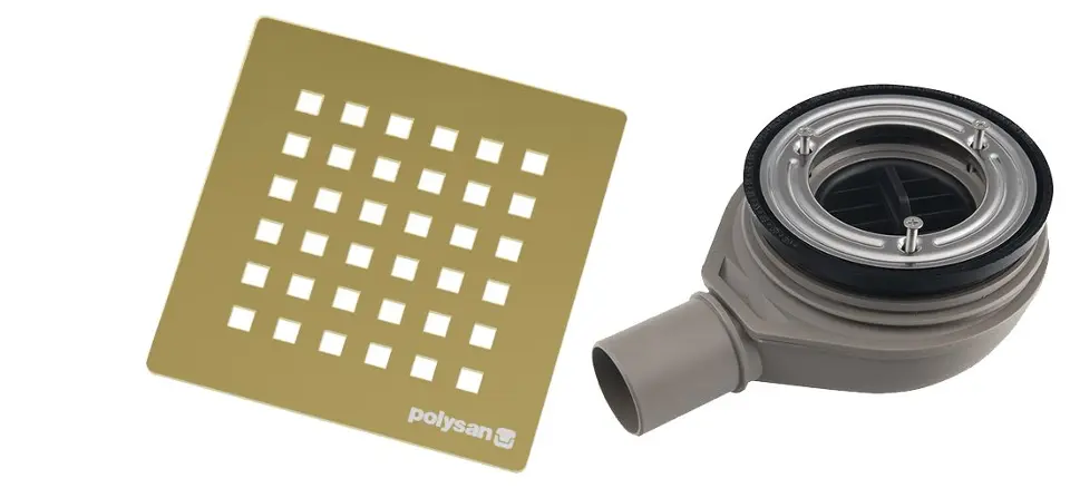 E-shop Polysan Flexia - Vaničkový sifón, priemer 90 mm, s krytkou, zlatá 17753
