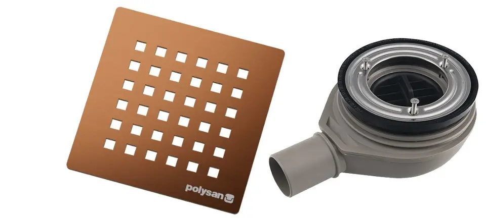 E-shop Polysan Flexia - Vaničkový sifón, priemer 90 mm, s krytkou, matná meď 17755