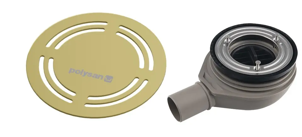 E-shop Polysan Flexia - Vaničkový sifón, priemer 90 mm, kruhová s krytkou, zlatá 17783