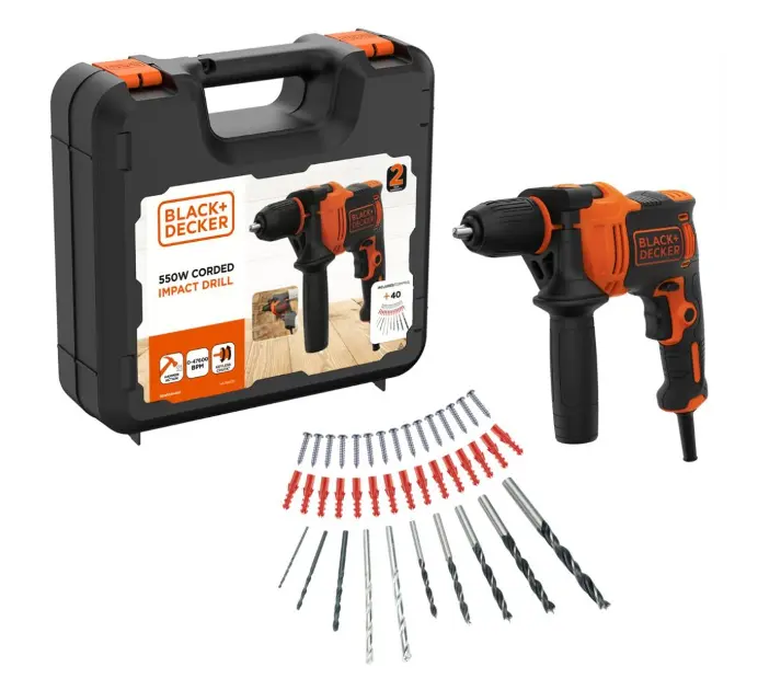 BLACK+DECKER - Príklepová vŕtačka 550 W, s príslušenstvom BEH550A40K-QS