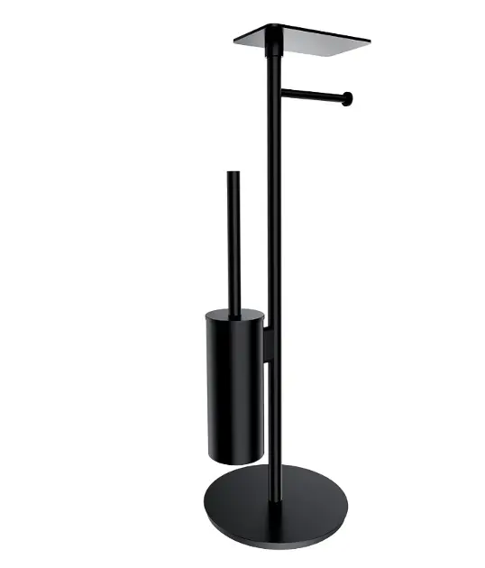 OMNIRES Modern Project - Držač za toaletni papir i držač za četku za WC s policom, mat crna MP60820BL