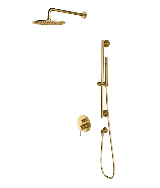 OMNIRES Y - Set za tuš s ugradbenim miješalicom, uključujući glavu tuša, promjer 25 cm, brušeno zlato SYSY47GLB