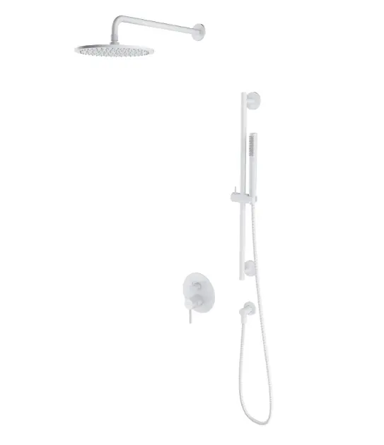 OMNIRES Y - Set za tuš s ugradbenim miješalicom, uključujući glavu tuša, promjer 25 cm, mat bijela SYSY47WM