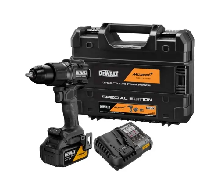 Levně DeWALT - 18V AKU vrtací šroubovák s příklepem, McLaren, 1x aku 5,0 Ah XR Li-Ion, nabíječka DCD86MP1T