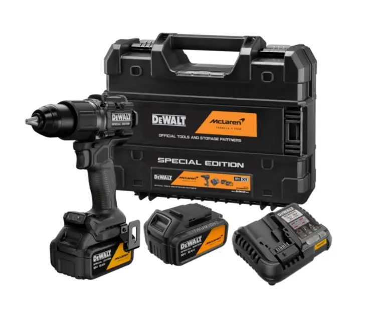 Levně DeWALT - 18V AKU vrtací šroubovák s příklepem, McLaren, 2x aku 5,0 Ah XR Li-Ion, nabíječka DCD86MP2T