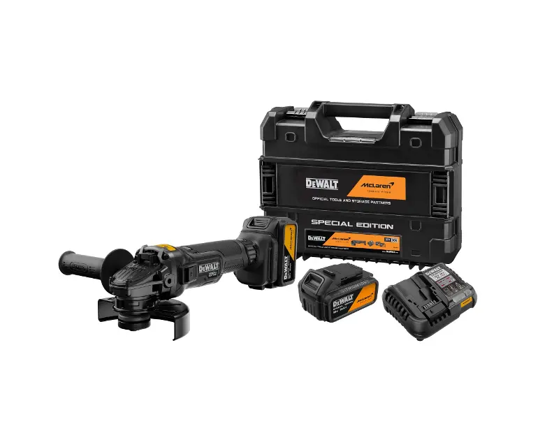 Levně DeWALT - 18V AKU úhlová bruska 125 mm, McLaren, 2x aku 5,0 Ah XR Li-Ion, nabíječka DCG45MP2T