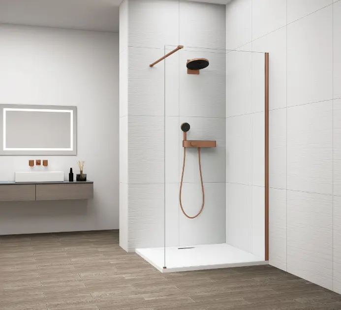 Polysan Esca - Zid za tuširanje Walk-In 100x210 cm, Antidrop, prozirno staklo/mat bakar ES1010-09