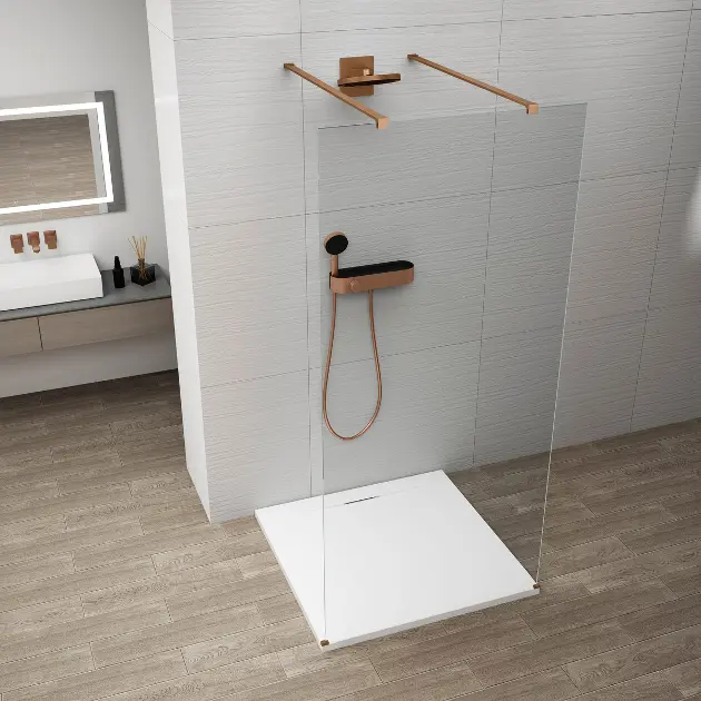 Polysan Esca - Zid za tuširanje Walk-In 100x210 cm, Antidrop, prozirno staklo/mat bakar ES1010-10