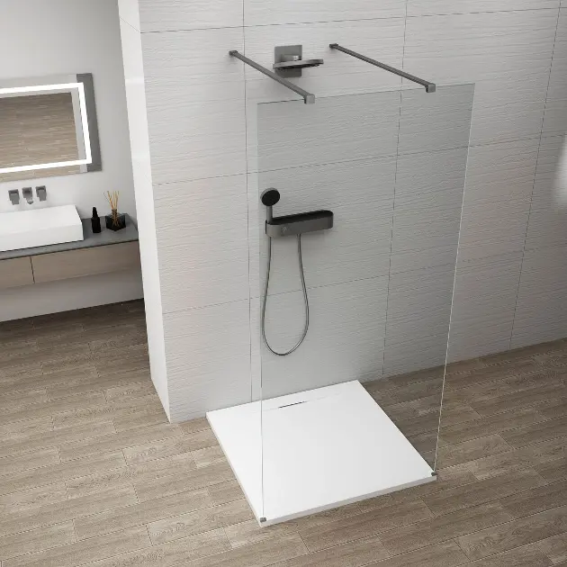 Polysan Esca - Zid za tuširanje Walk-In 110x210 cm, Antidrop, prozirno staklo/gun metal ES1011-12