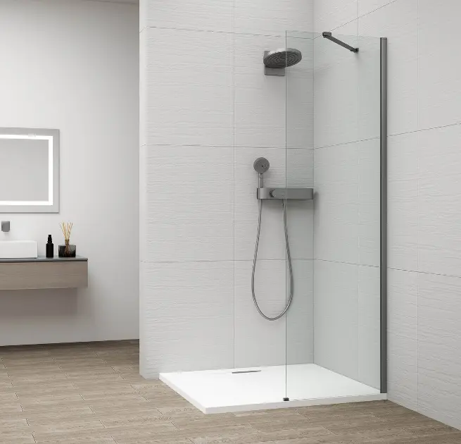 Polysan Esca - Zid za tuširanje Walk-In 30x210 cm, Antidrop, prozirno staklo/gun metal ES1030-11