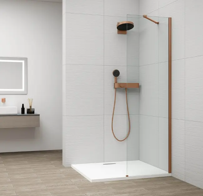 E-shop Polysan Esca - Sprchová stena Walk-In 40x210 cm, Antidrop, sklo číre/meď mat ES1040-09