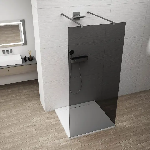 E-shop Polysan Esca - Sprchová stena Walk-In 100x210 cm, Antidrop, dymové sklo/gun metal ES1210-12
