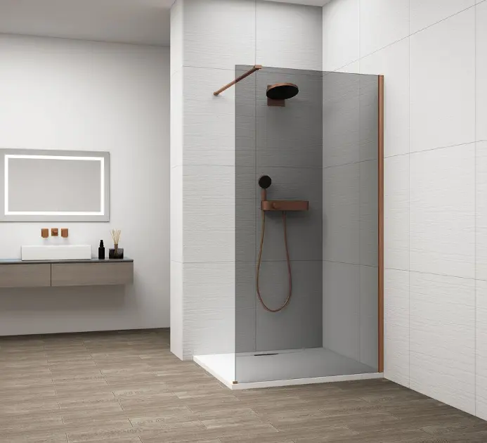 E-shop Polysan Esca - Sprchová stena Walk-In 120x210 cm, Antidrop, dymové sklo/meď mat ES1212-09