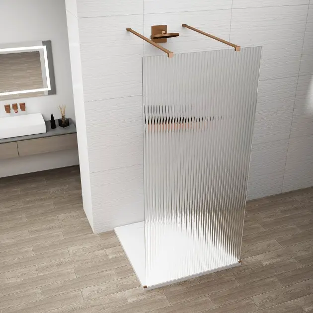 E-shop Polysan Esca - Sprchová stena Walk-In 100x210 cm, Antidrop, sklo Flute/meď mat ES1310-10