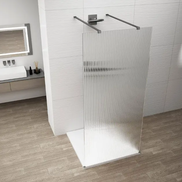 E-shop Polysan Esca - Sprchová stena Walk-In 100x210 cm, Antidrop, sklo Flute/gun metal ES1310-12