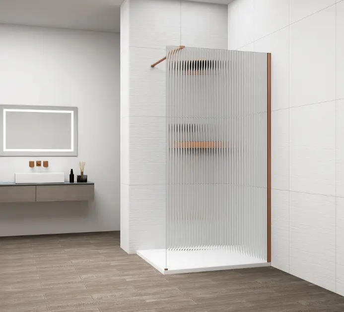 E-shop Polysan Esca - Sprchová stena Walk-In 120x210 cm, Antidrop, sklo Flute/meď mat ES1312-09