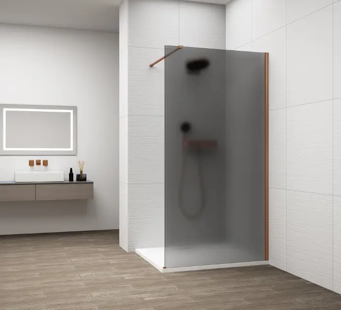 E-shop Polysan Esca - Sprchová stena Walk-In 100x210 cm, Antidrop, dymové matné sklo/meď mat ES1410-09