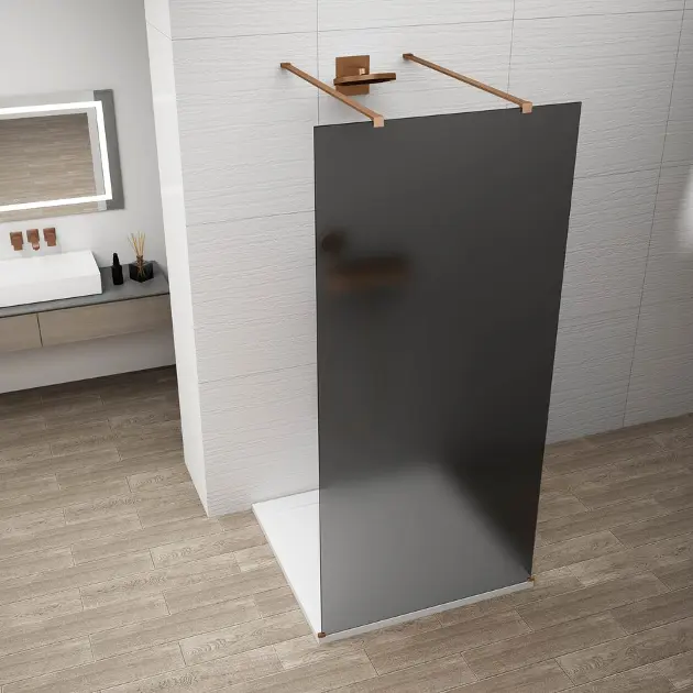 E-shop Polysan Esca - Sprchová stena Walk-In 120x210 cm, Antidrop, dymové matné sklo/meď mat ES1412-10
