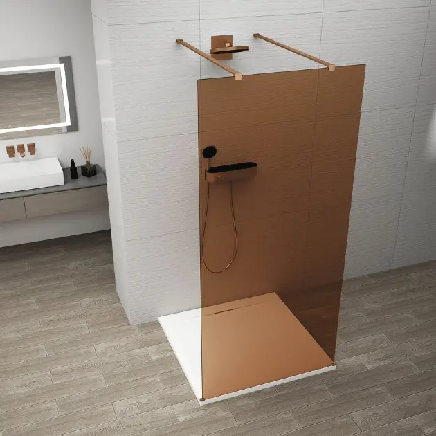 E-shop Polysan Esca - Sprchová stena Walk-In 100x210 cm, Antidrop, sklo Marron/meď mat ES1510-10