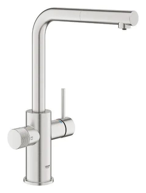 E-shop Grohe - Drezová batéria Minta s filtračnou funkciou a výsuvnou koncovkou, supersteel 30601DC0ROZ2