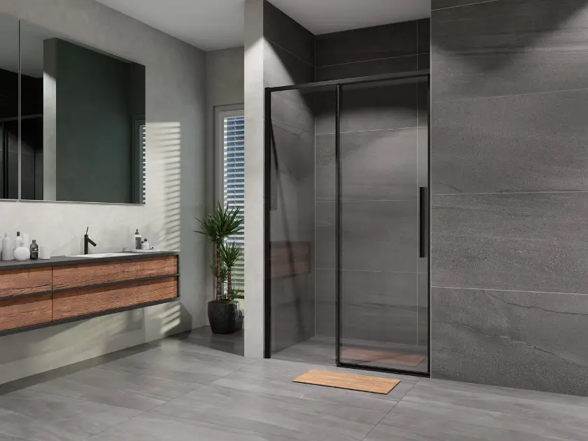 Lansanit - Doucheschuifdeur Black Line 120 cm, mat zwart/helder glas LAN03059ROZ1