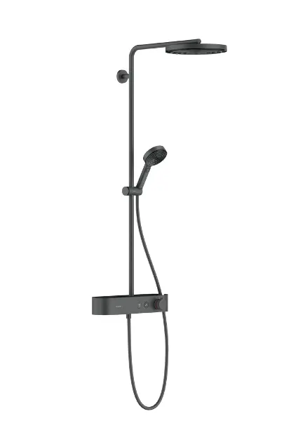 E-shop Hansgrohe Pulsify S - Sprchový set s termostatom, priemer 26 cm, 3 prúdy, EcoSmart, kefovaný čierny chróm 24221340