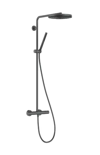 E-shop Hansgrohe Pulsify S Puro - Sprchový set s termostatom, priemer 26 cm, kefovaný čierny chróm 24222340