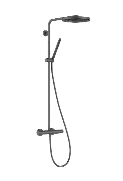 E-shop Hansgrohe Pulsify S Puro - Sprchový set s termostatom, priemer 26 cm, EcoSmart, kefovaný čierny chróm 24223340