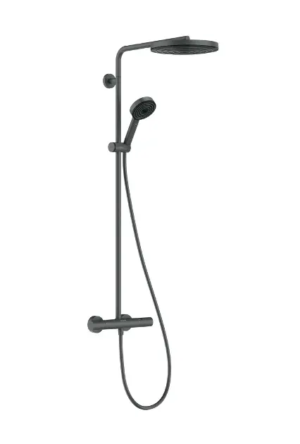E-shop Hansgrohe Pulsify S Puro - Sprchový set s termostatom, priemer 26 cm, 3 prúdy, kefovaný čierny chróm 24236340