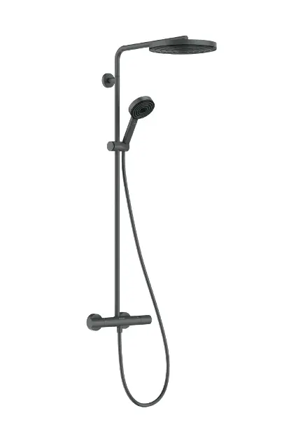 E-shop Hansgrohe Pulsify S Puro - Sprchový set s termostatom, priemer 26 cm, 3 prúdy, EcoSmart, kefovaný čierny chróm 24237340