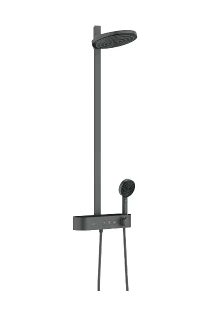E-shop Hansgrohe Pulsify S - Sprchový set s termostatom, priemer 26 cm, 3 prúdy, kefovaný čierny chróm 24240340