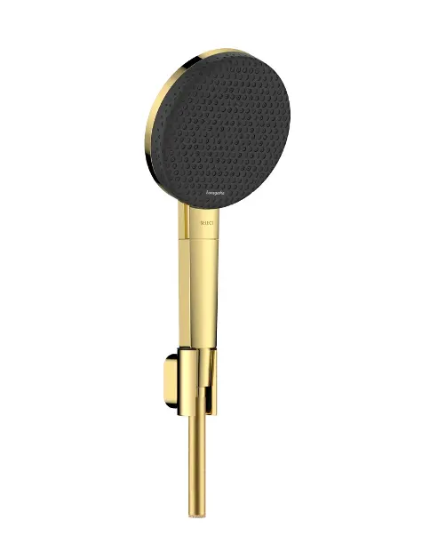 E-shop Hansgrohe Raindance Alive Select S - Set sprchovej hlavice, držiaka a hadice, 3 prúdy, EcoSmart, leštený vzhľad zlata 24612990