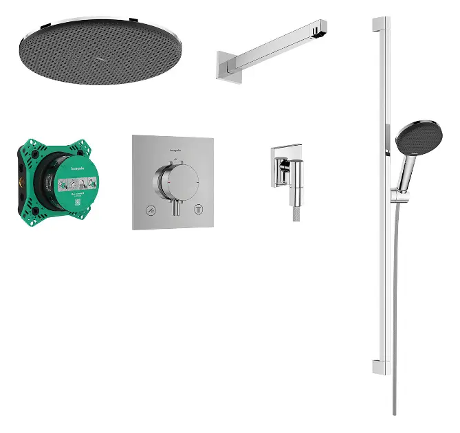 E-shop Hansgrohe Raindance Alive S - Sprchový set s termostatom pod omietku, s telesom, priemer 30 cm, 3 prúdy, chróm 24622000