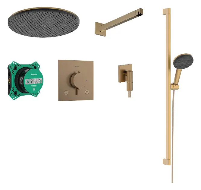 E-shop Hansgrohe Raindance Alive S - Sprchový set s termostatom pod omietku, s telesom, priemer 30 cm, 3 prúdy, kefovaný bronz 24622140