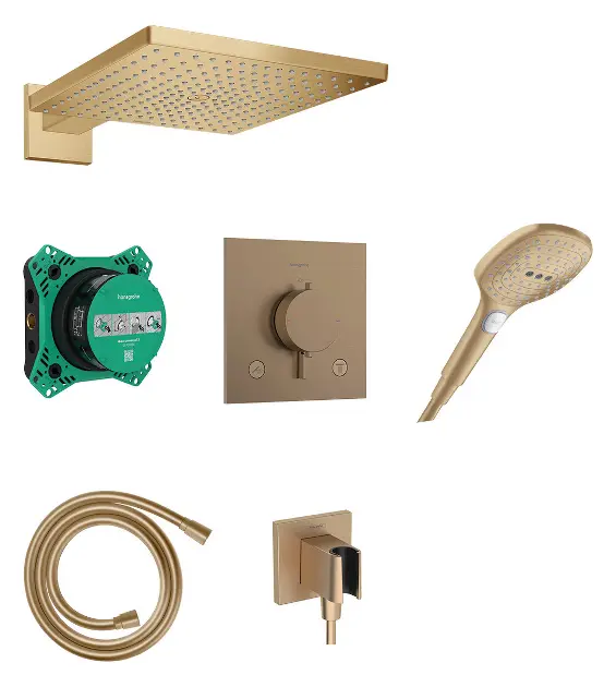 E-shop Hansgrohe Raindance E - Sprchový set s termostatom pod omietku, s telesom, 30x30 cm, 3 prúdy, kefovaný bronz 24623140