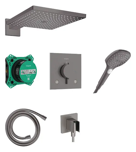 Levně Hansgrohe Raindance E - Sprchový set s termostatem pod omítku, s tělesem, 30x30 cm, 3 proudy, kartáčovaný černý chrom 24623340