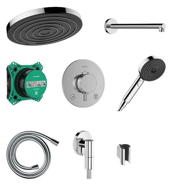 E-shop Hansgrohe Pulsify S - Sprchový set s termostatom pod omietku, s telesom, priemer 26 cm, EcoSmart, chróm 24624000