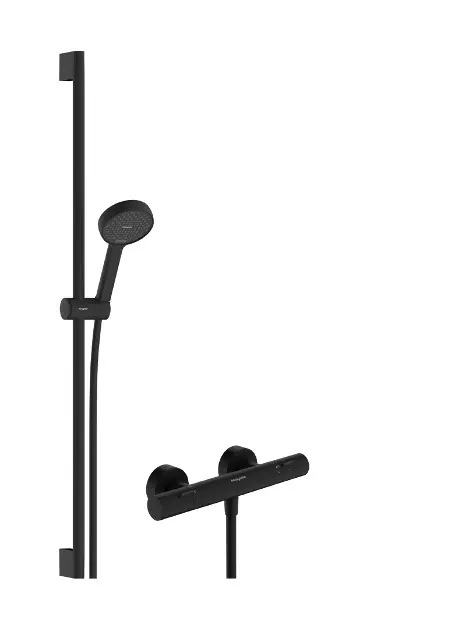 E-shop Hansgrohe Activera Select S - Sprchový set s termostatom, 2 prúdy, EcoSmart, matná čierna 28086670