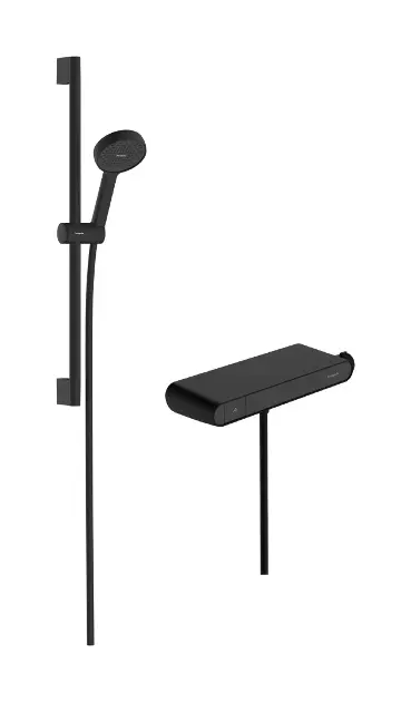 E-shop Hansgrohe Activera Select S - Sprchový set s termostatom, 2 prúdy, EcoSmart, matná čierna 28087670