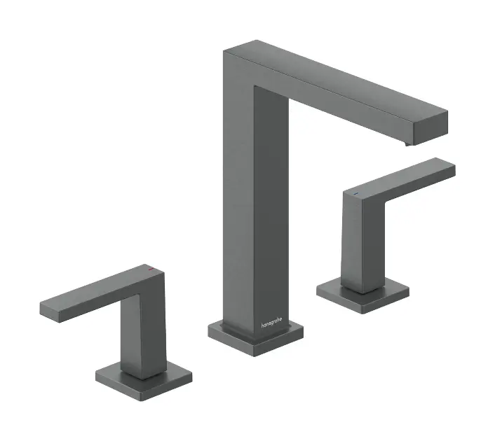 Levně Hansgrohe Tecturis E - Umyvadlová baterie s výpustí Push-Open, 3-otvorová instalace, EcoSmart+, kartáčovaný černý chrom 73030340