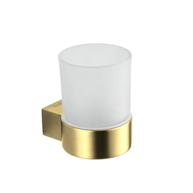 kielle Vega - Sklenka na kartáčky a pastu s držákem, matné sklo/brushed gold 40018026