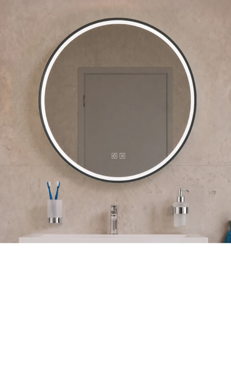 kielle Idolio - Ogledalo s LED osvjetljenjem i grijanjem, promjer 59 cm, crno 50324014