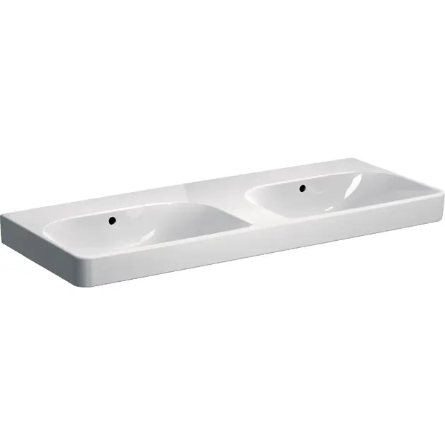 Geberit - Dvostruki umivaonik 120 x 48 cm, sa zaštitom od prelijevanja, bez otvora za slavinu, bijeli 500.224.01.1IIJ1