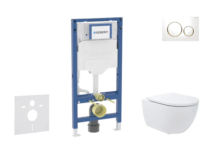 SANITINO - Set předstěnové instalace, klozetu Oudee a sedátka softclose, tlačítko Sigma20, bílá/pozlacená SANI11CA31159